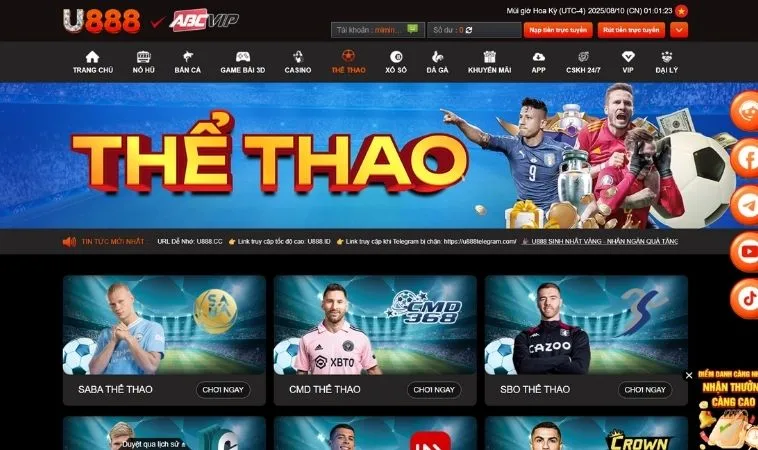Cá Cược Thể Thao Tại U888 Đỉnh Cao Chinh Phục Mọi Kèo Đấu 1 Sảnh thể thao U888 hợp tác với nhiều nhà cung cấp kèo cá cược uy tín