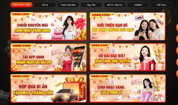 Săn Ngay Khuyến Mãi Tại U888 Cực Khủng Nhận Thưởng Tiền Tỷ 1 Vô vàn các chương trình Khuyến Mãi Tại U888 hấp dẫn tặng hội viên