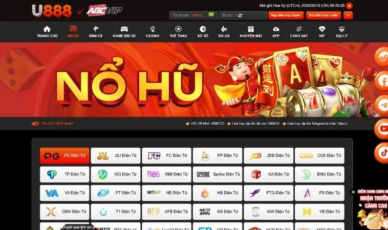 Nổ Hũ Tại U888 Thắng Lớn Cực Dễ Trúng Jackpot Tiền Tỷ Mỗi Ngày 1 Sảnh Nổ Hũ U888 hợp tác với nhiều nhà cung cấp game nổ hũ chất lượng