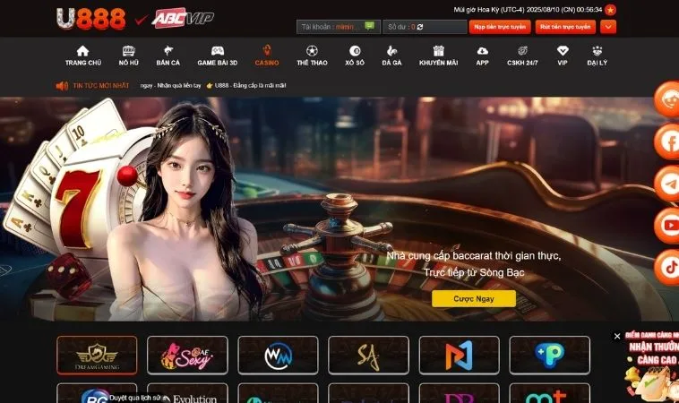 Casino Online Tại U888 Thiên Đường Giải Trí Đẳng Cấp Thắng Lớn Mỗi Ngày 1 Sảnh Casino Online U888 thiết kế giao diện đẹp, chuyên nghiệp